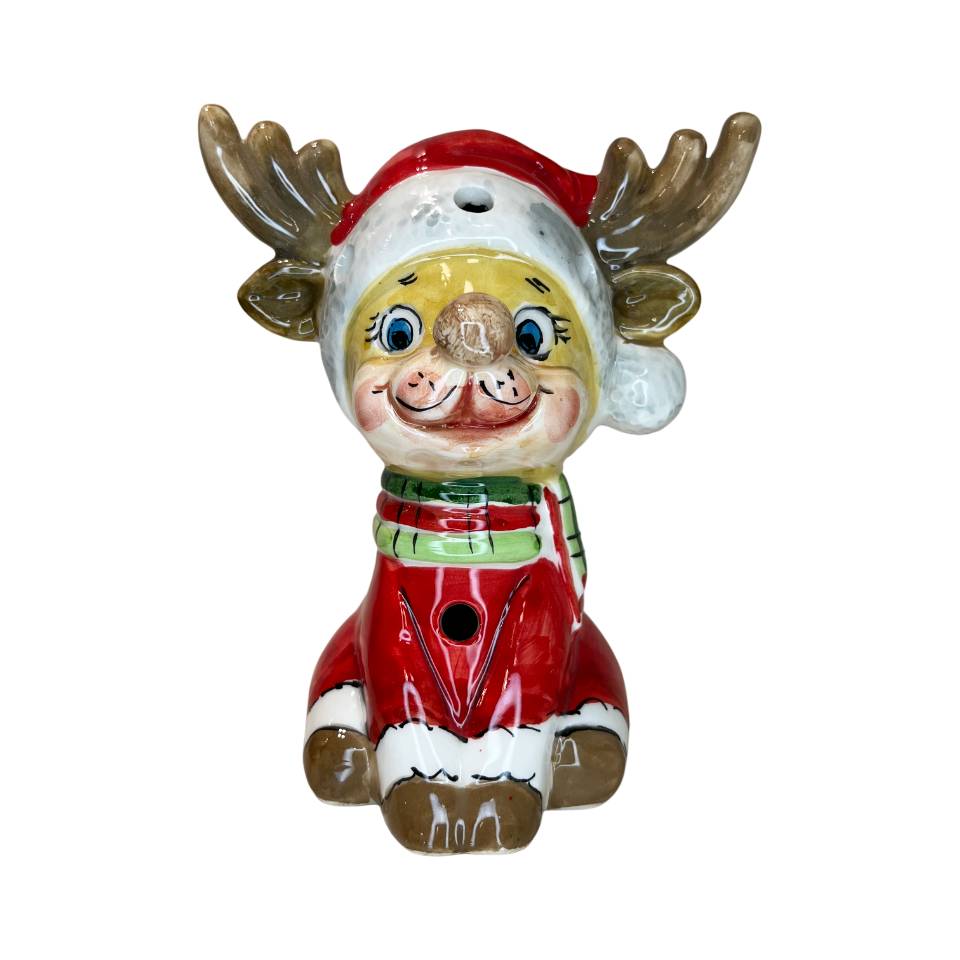 Renna Media Capodimonte Led Maglione Rosso 16cm CAP37