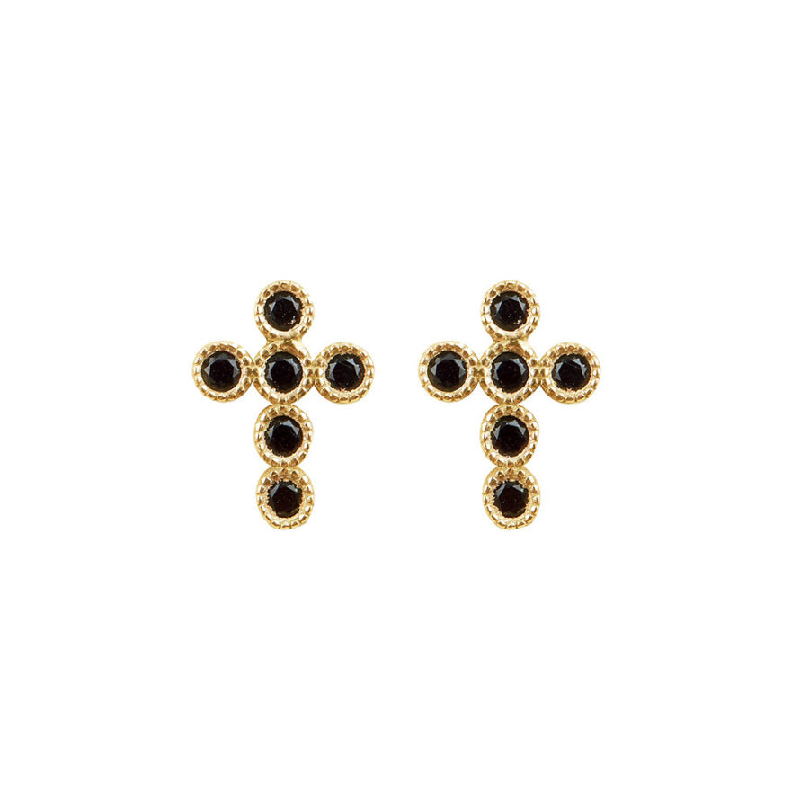 Orecchini Crucis Zirconi Neri Argento Dorato 925 AGI128/O-ON