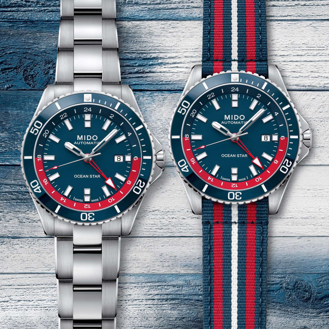 Orologio Uomo Mido Automatico GMT Blu Rosso Doppio Cinturino M0266291104100
