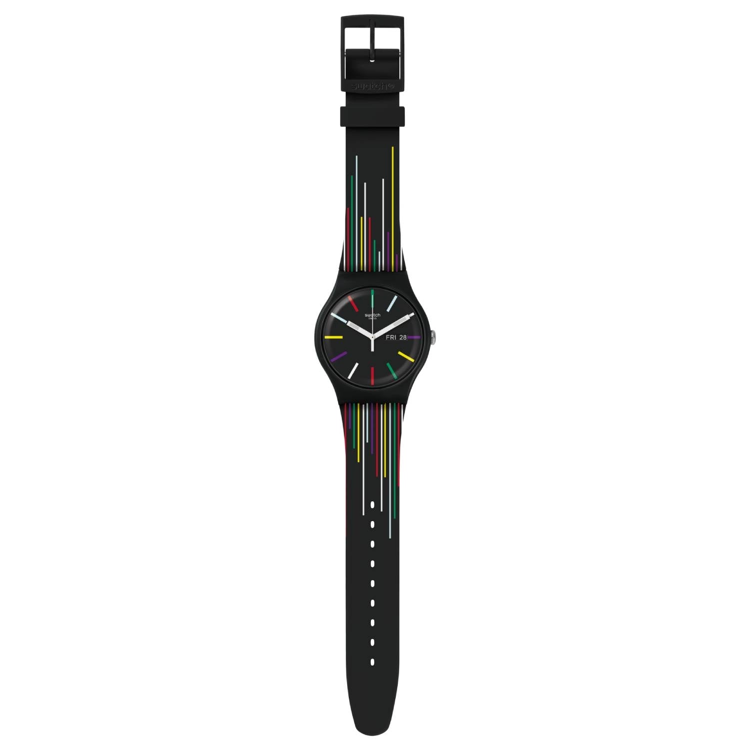 Orologio Uomo Gomma Swatch Quarzo Solo Tempo Doppia Data NUIT D'ETE SUOB729