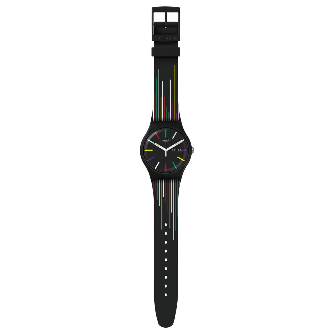 Orologio Uomo Gomma Swatch Quarzo Solo Tempo Doppia Data NUIT D'ETE SUOB729
