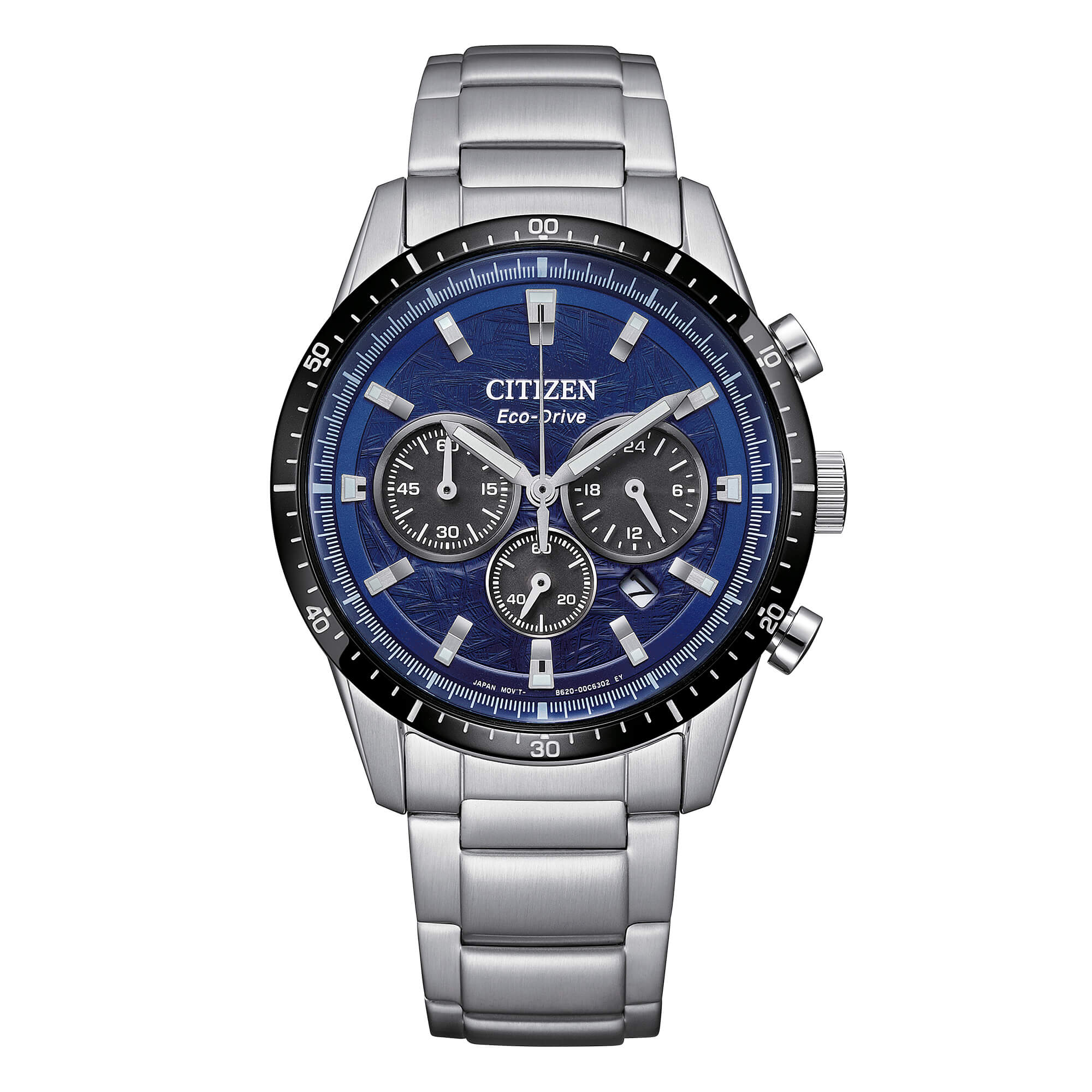 Orologio Uomo Citizen Blu Nero Eco-Drive Cronografo Acciaio Data CA4624-56L