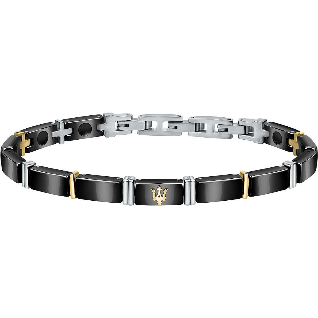Bracciale Uomo Acciaio Maserati in ceramica nera con inserti dorati JM221ATZ03