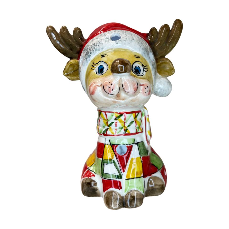 Renna Grande Capodimonte Led Maglione Multicolor 19cm CAP49