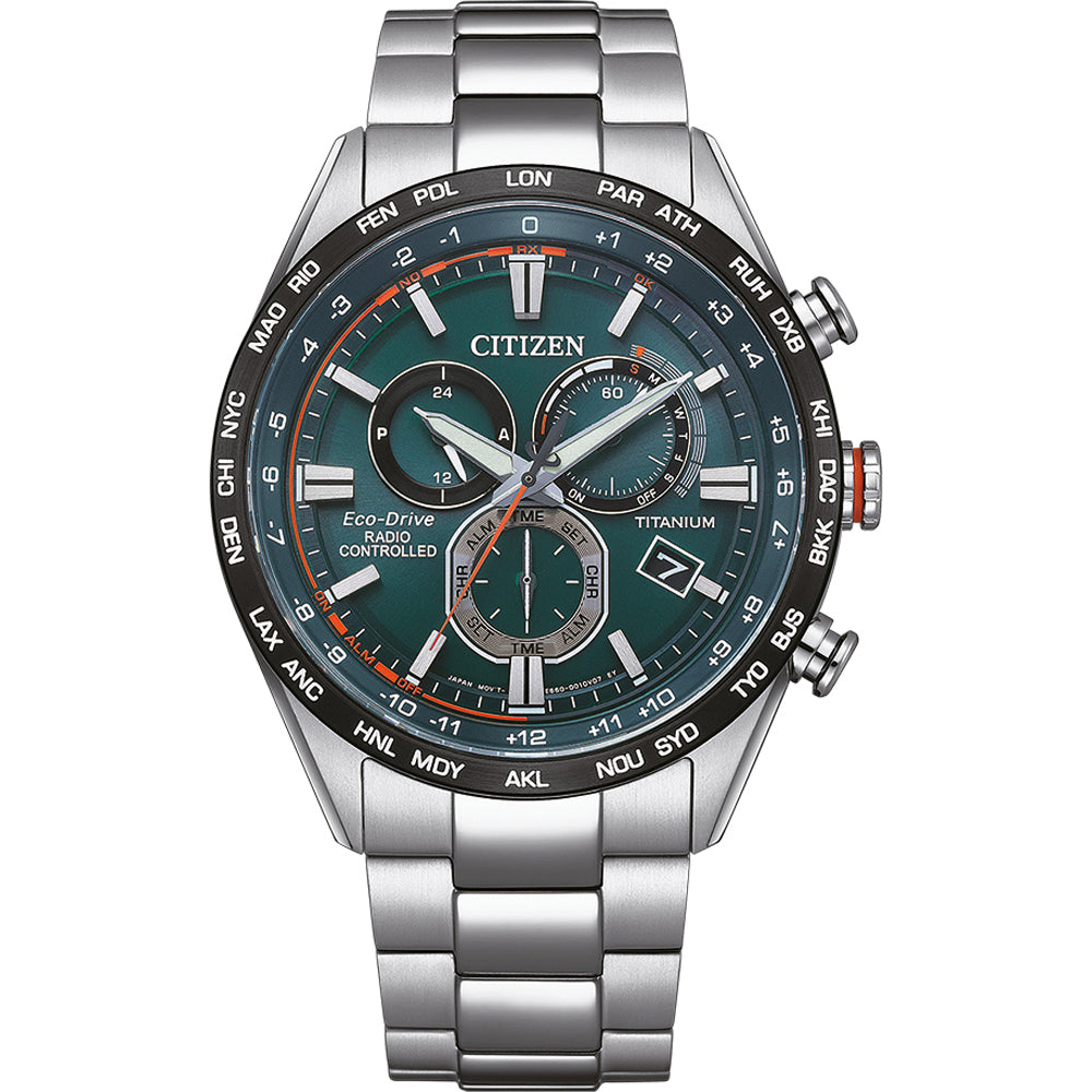 Orologio Uomo Citizen Titanio Radio Controllato Eco Drive Verde CB5946-82X