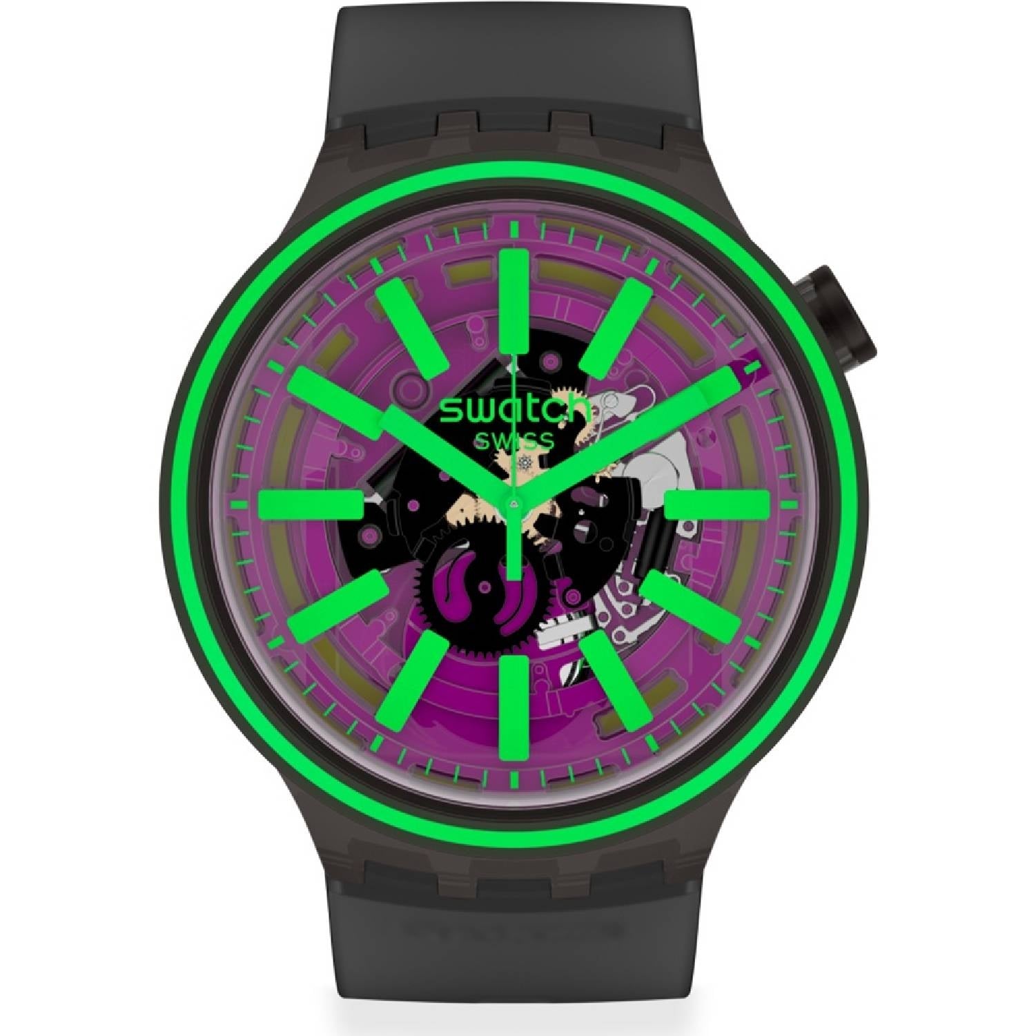 Orologio Uomo Silicone Gomma Swatch Big Bold Solo Tempo Quarzo Verde Nero Viola