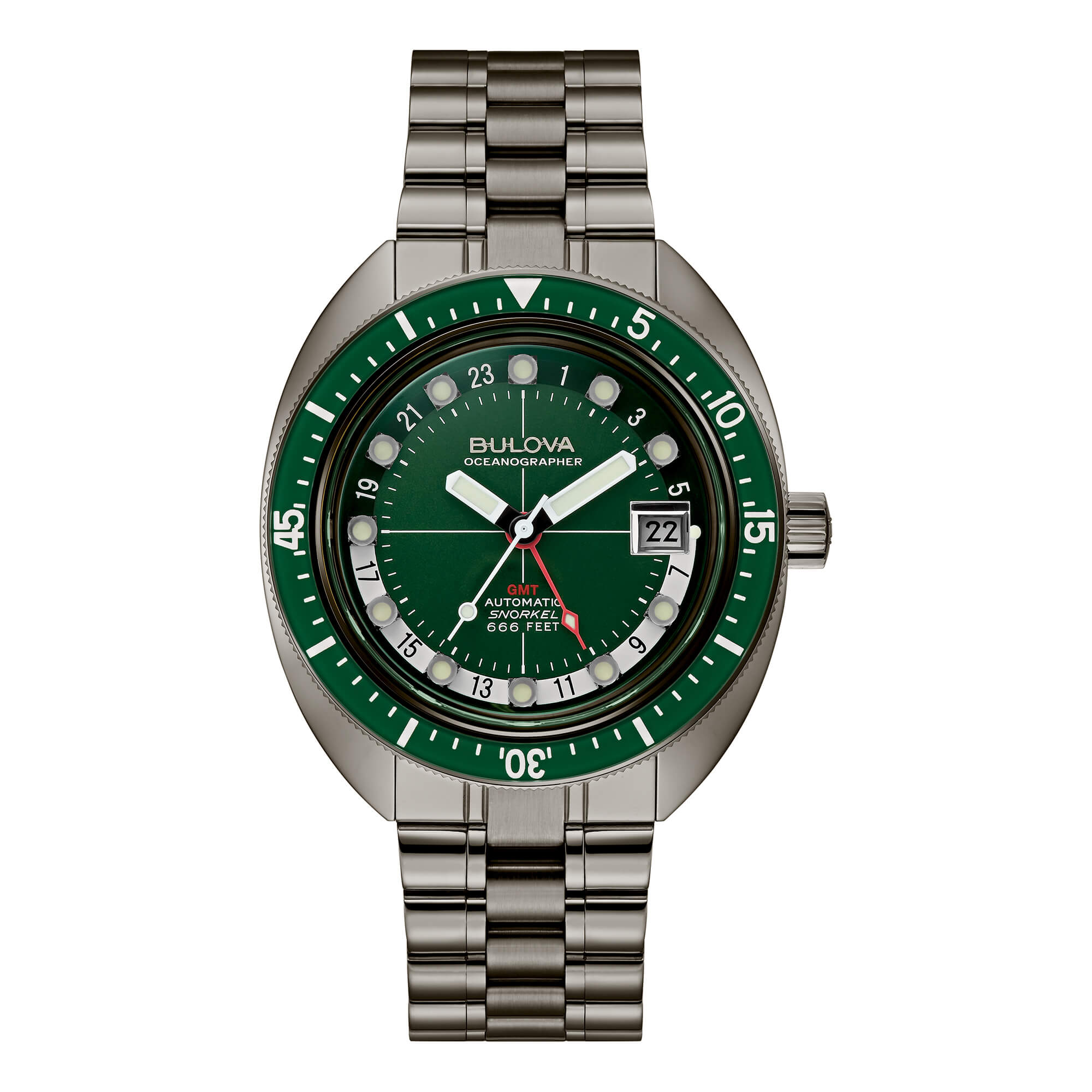 Orologio Uomo Bulova Automatico Oceangrapher GMT Acciaio Nero Snorkel Verde 98B415