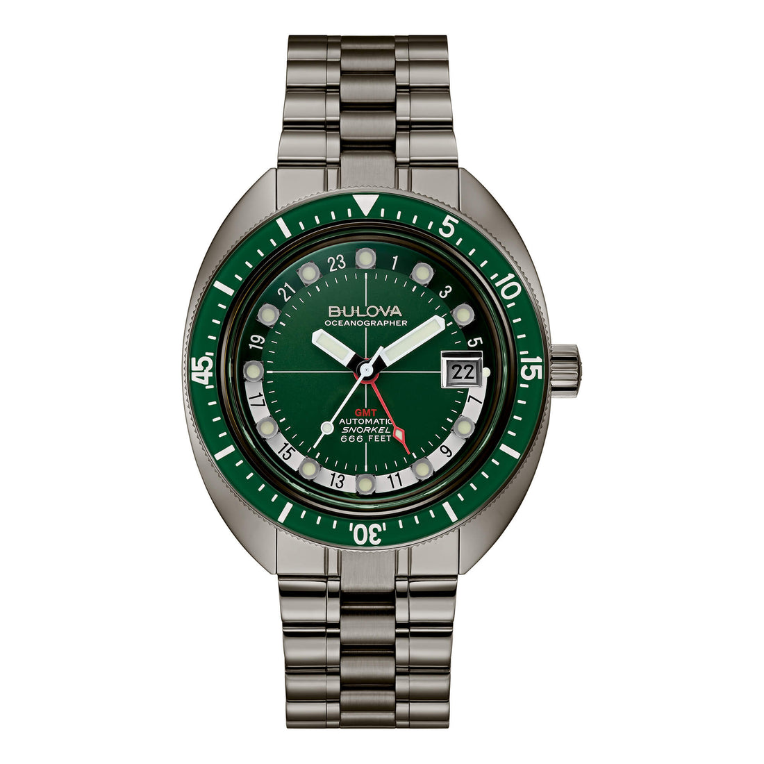 Orologio Uomo Bulova Automatico Oceangrapher GMT Acciaio Nero Snorkel Verde 98B415