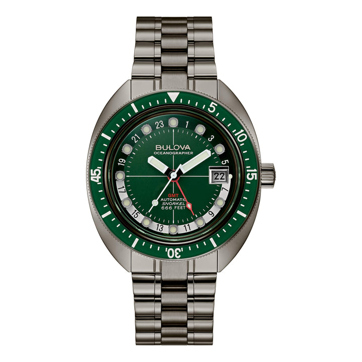 Orologio Uomo Bulova Automatico Oceangrapher GMT Acciaio Nero Snorkel Verde 98B415