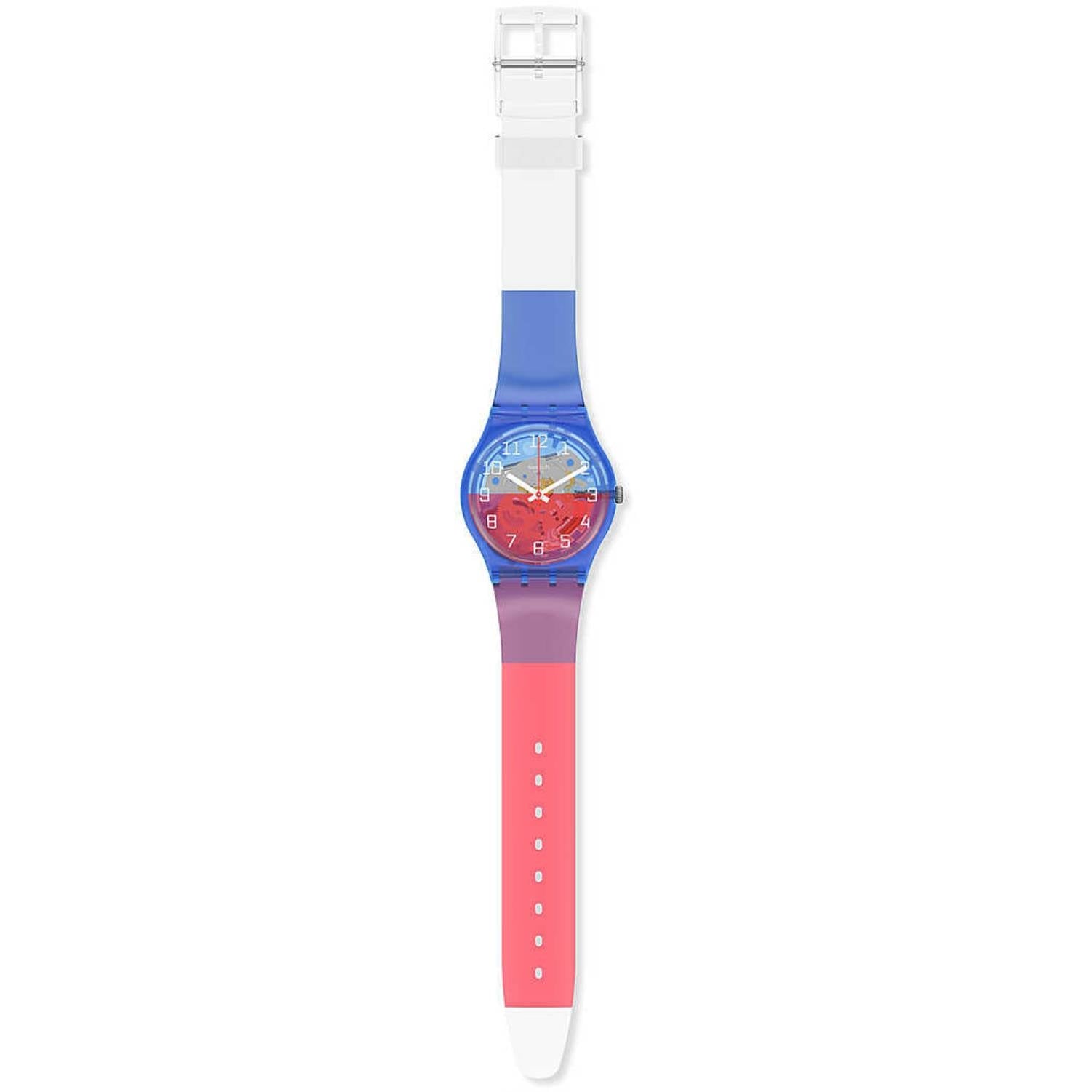 Orologio Uomo Swatch Bambino Quarzo Solo Tempo Scheletrato Rosso Blu GN275