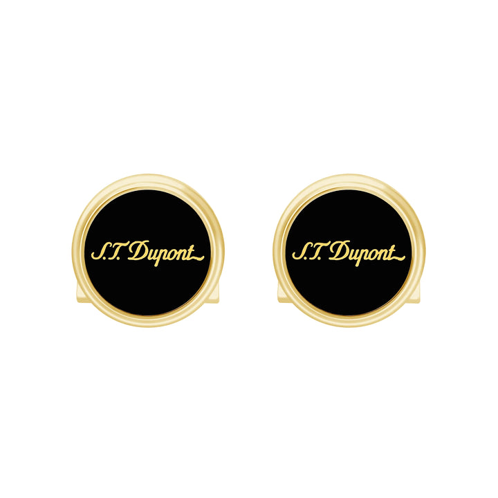 Gemelli Uomo Dupont Acciaio Dorato Smalto Nero Logo 005833