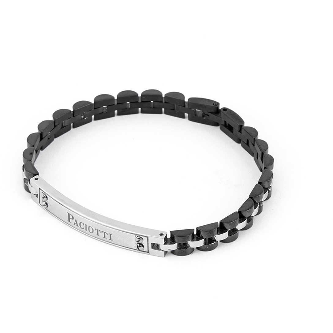 Bracciale Uomo 4US Cesare Paciotti acciaio Bianco e Nero con centrale rigido  4UBR4433