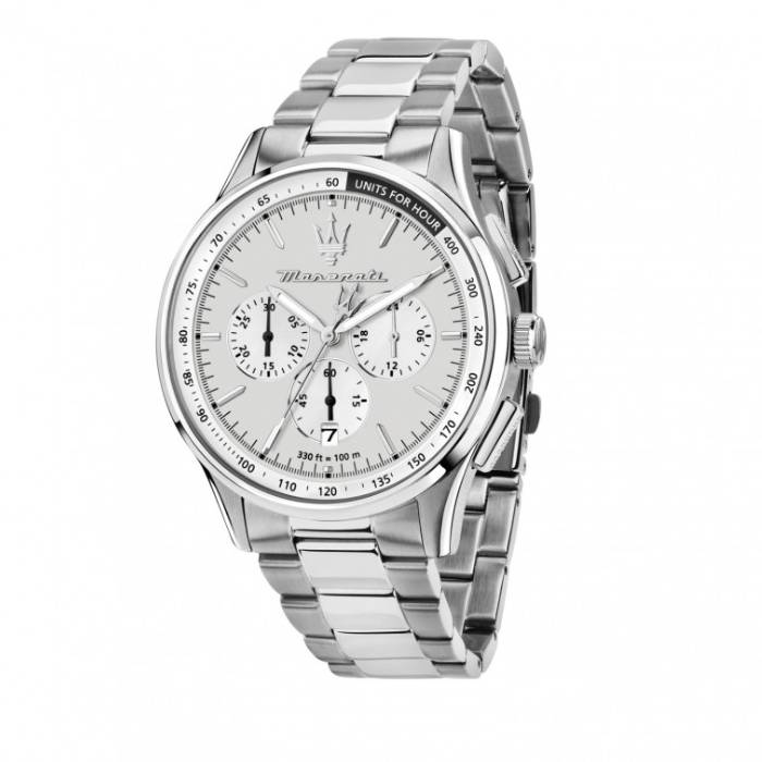 Orologio Uomo Maserati Sorpasso Acciaio Satinato Quarzo Bianco Crono Data R8873624013