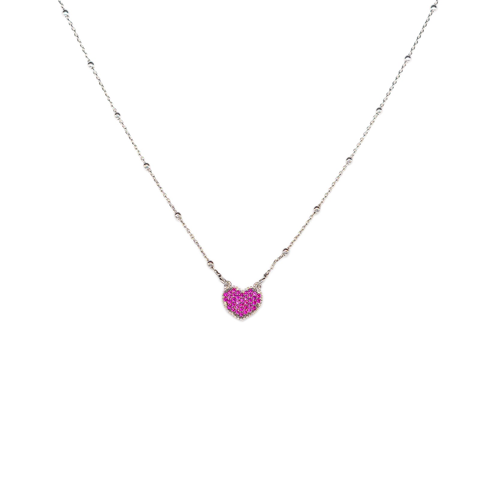 Collana Donna Re Mida Argento 925 Cuore Con Zirconi Rossi C025