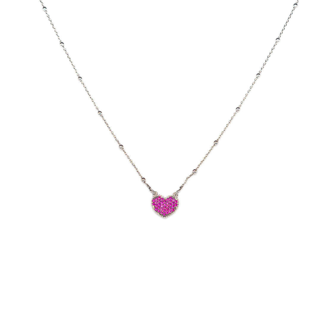 Collana Donna Re Mida Argento 925 Cuore Con Zirconi Rossi C025