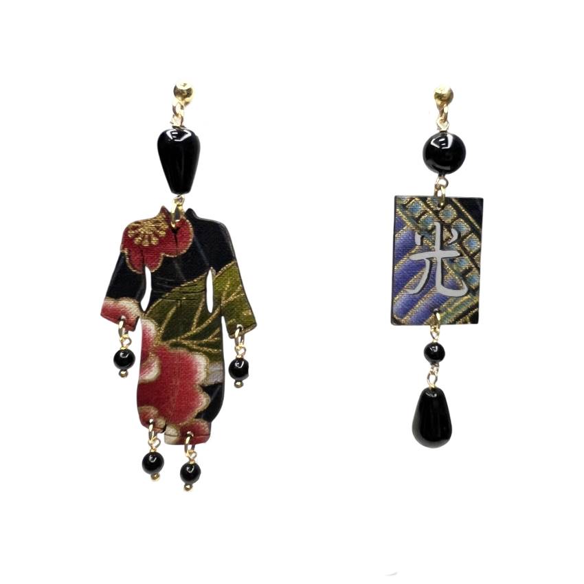 Orecchini Donna Lebole Kimono Classic Seta Pietre Nere KS/P/NERO