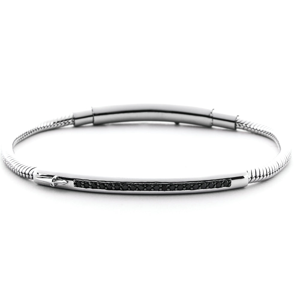 Bracciale Uomo Cesare Paciotti Argento Catena Coda Di Topo Spinelli Neri JPBR5091B