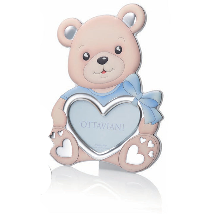Cornice Porta Foto Bambina Ottaviani Argento Orsetto Blu Lucido 31x24 cm 7027C
