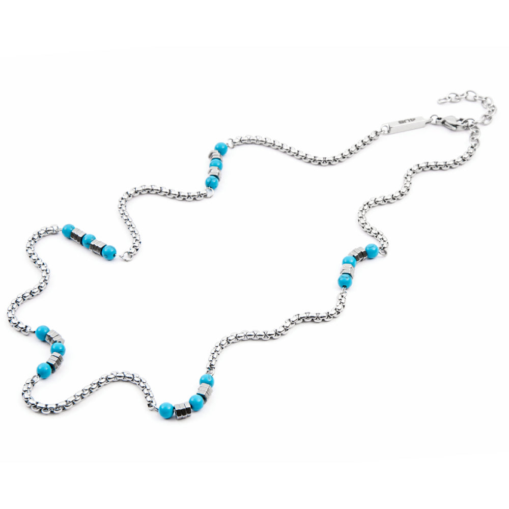 Collana Uomo 4US Cesare Paciotti Acciaio Lucido Catena Biglie Turchese 4UCL4068