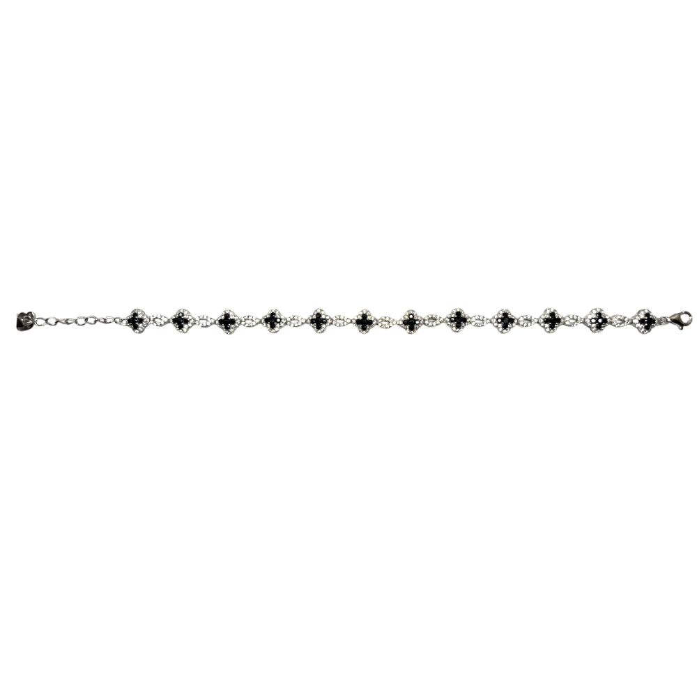 Bracciale Unisex Re Mida Tennis Argento Quadrifoglio Zirconi Neri Bianchi Tennis-10