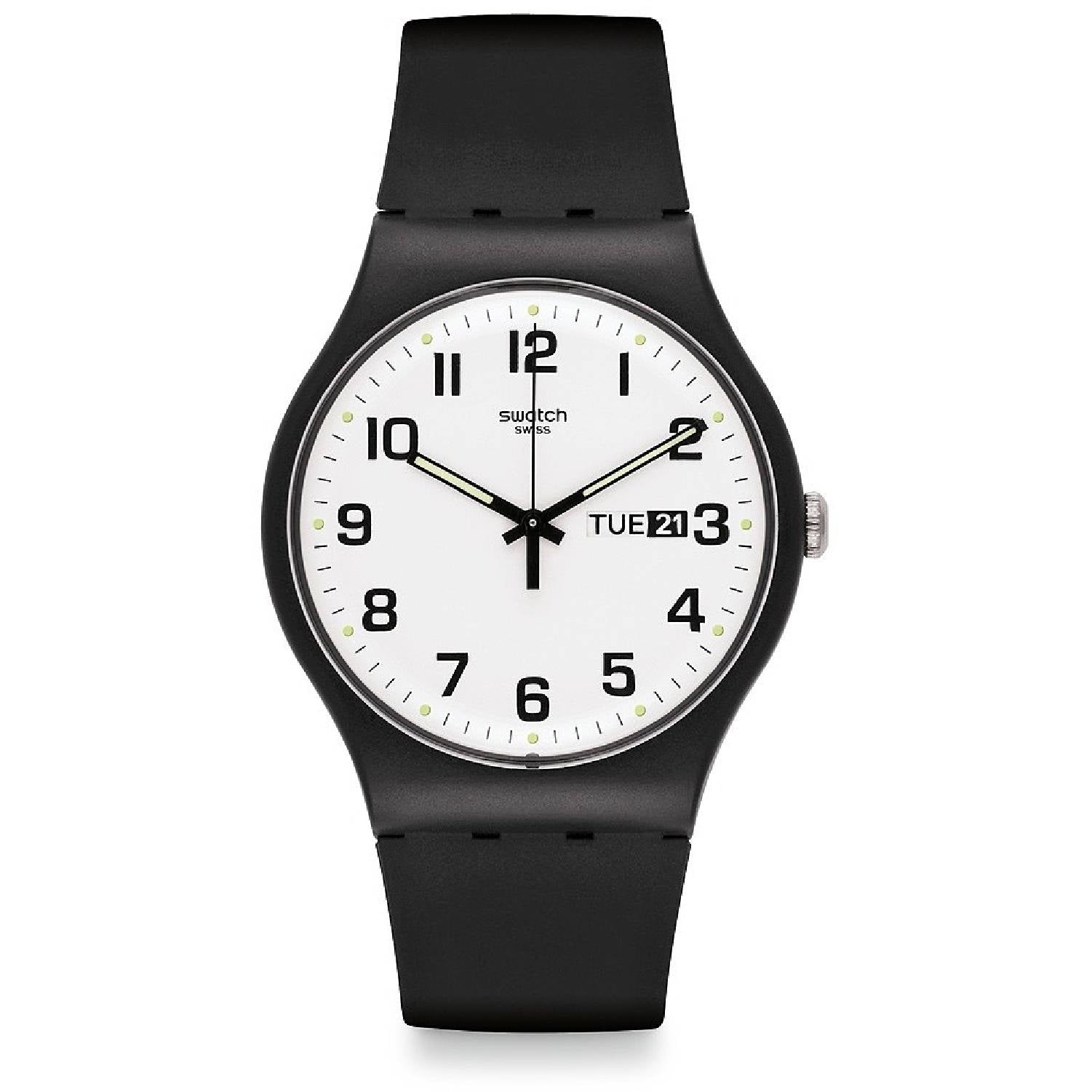 Orologio Uomo Gomma Resina Swatch Quarzo Solo Tempo Nero Twice Again SUOB705