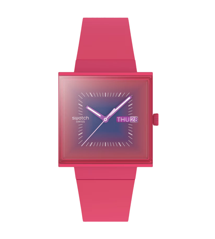 Orologio Unisex Swatch What IF SQUARELY BERRY Cassa Quadrata Rosa SO34R700