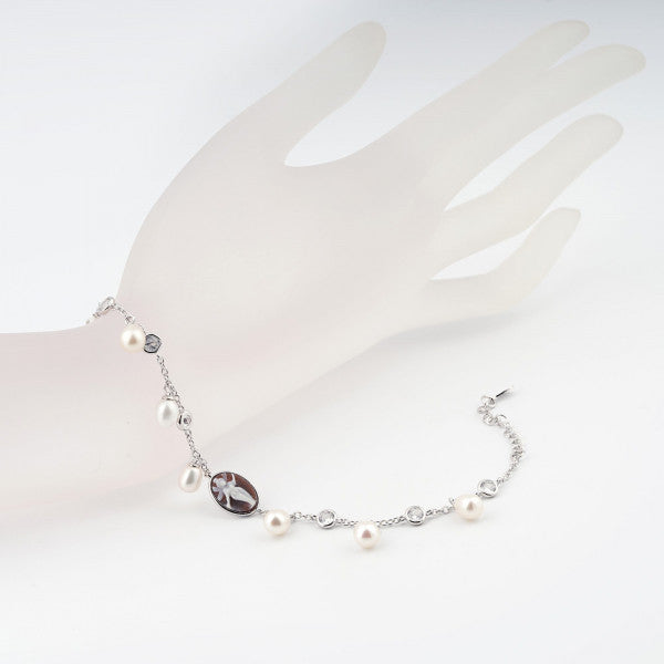 Bracciale Donna Cameo Italiano Argento 925 Perle Zirconi Fata BC4-B