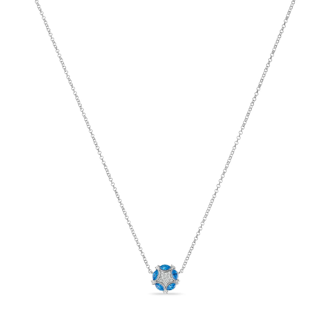 Collana Donna Laura P. Argento Bianco 925 Fiore Zirconi Azzurri Bianchi CL0239BA
