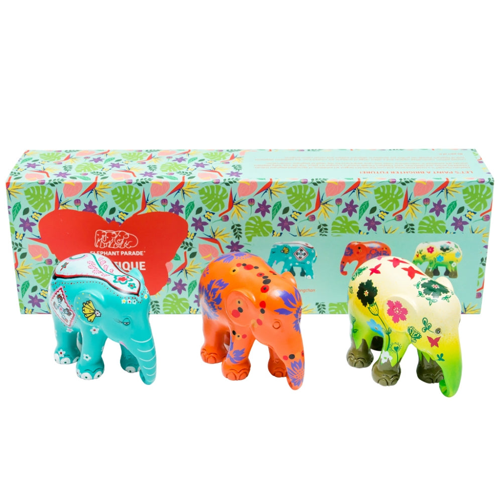 Scultura Elephant Parade Onlylux EXOTIQUE Box Tre Pezzi
