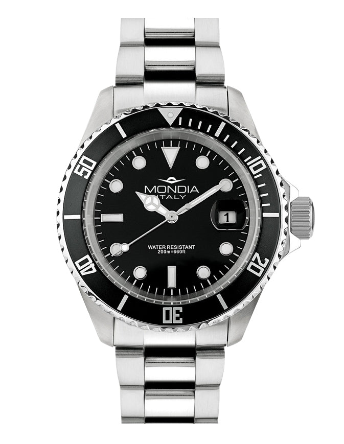 Orologio Uomo Mondia Quarzo Data Acciaio Quadrante Nero Indici