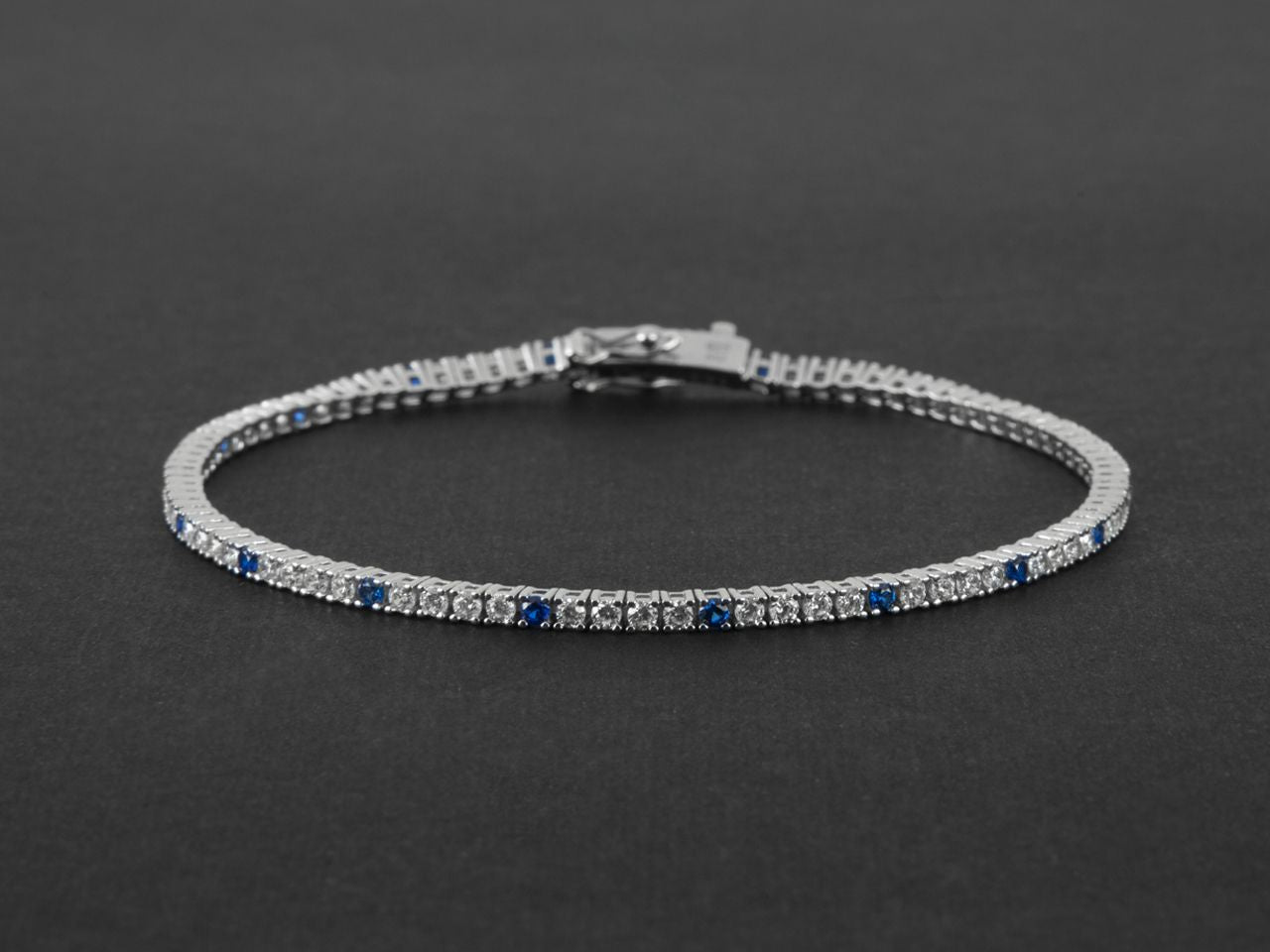 Bracciale Uomo Cesare Paciotti Tennis Argento 925 Zirconi Bianchi Blu JPBR2471B/19