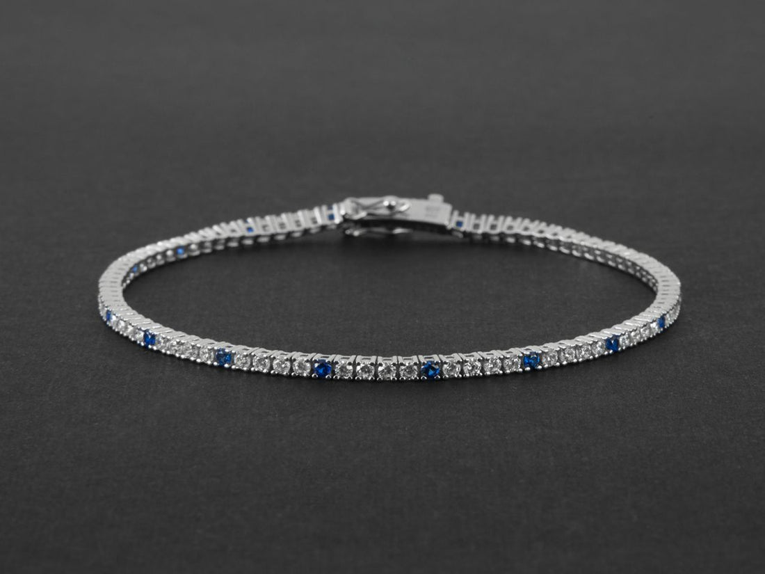 Bracciale Uomo Cesare Paciotti Tennis Argento 925 Zirconi Bianchi Blu JPBR2471B/19