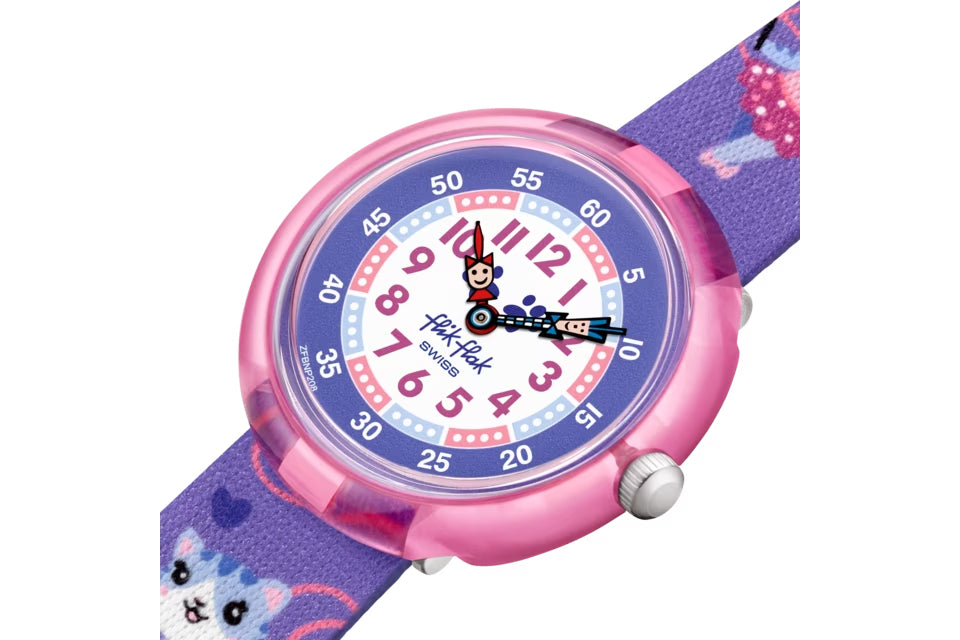 Orologio Bambina Swatch Flik Flak Ballerichat Quarzo Solo Tempo Rosa Gatto FBNP208