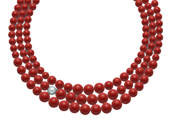 Collana Donna Miluna Girocollo Perla Tre Fili Pasta Di Corallo Rosso PCL4668