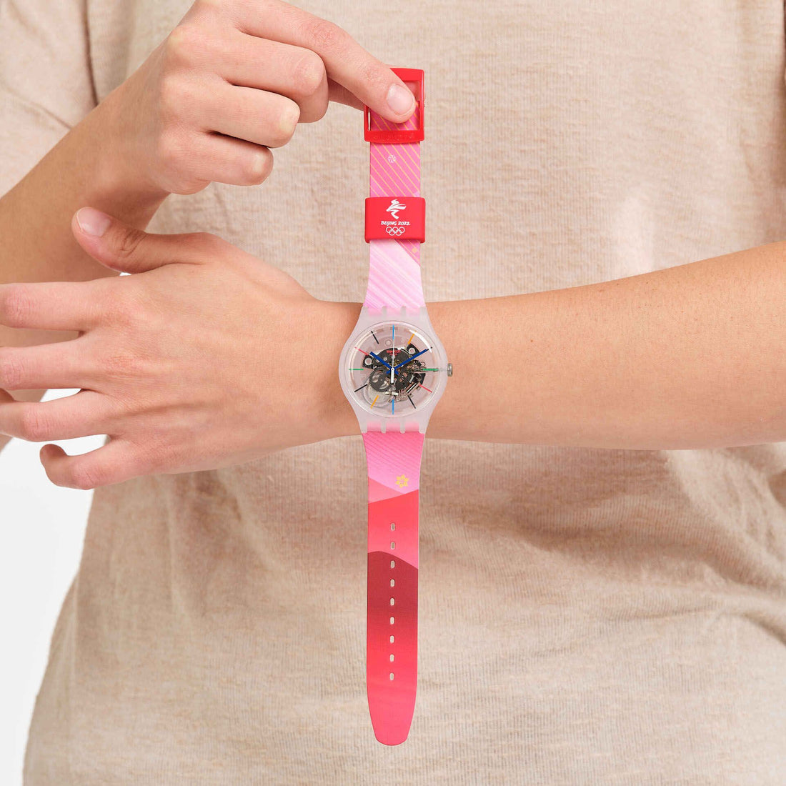 Orologio Donna Swatch Quarzo Solo Tempo Olympics Rosa Scheletrato SO29Z105