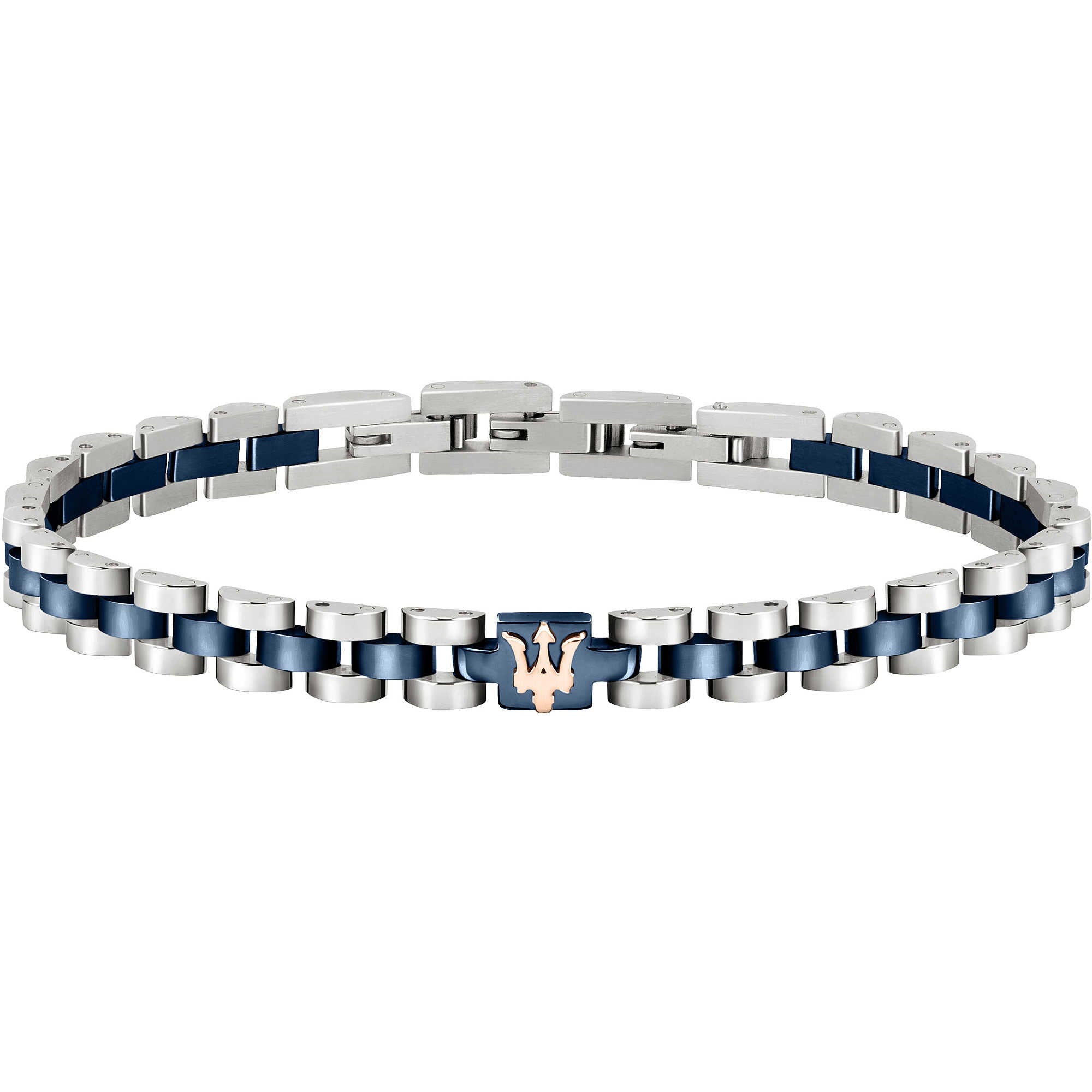 Bracciale Uomo Acciaio Maserati Logo Centrale Blu Semirigido JM320AST10