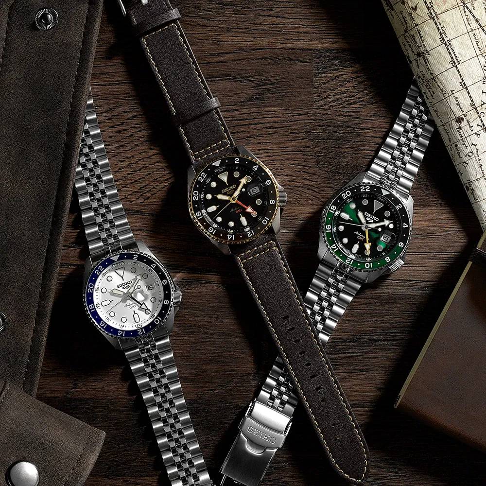 Orologio Uomo Seiko 5 GMT Sport Jubilè Automatico Nero Argentè Blu SSK033K1
