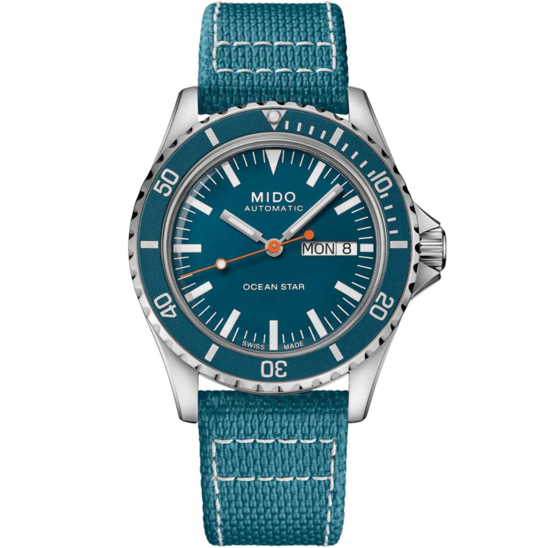Orologio Uomo Mido Acciaio Automatico Doppia Data Blu Doppio Cinturino Tessuto