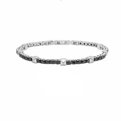 Bracciale Uomo Liu Jo Tennis Zirconi Neri 3 MM Acciaio Silver MLJ622