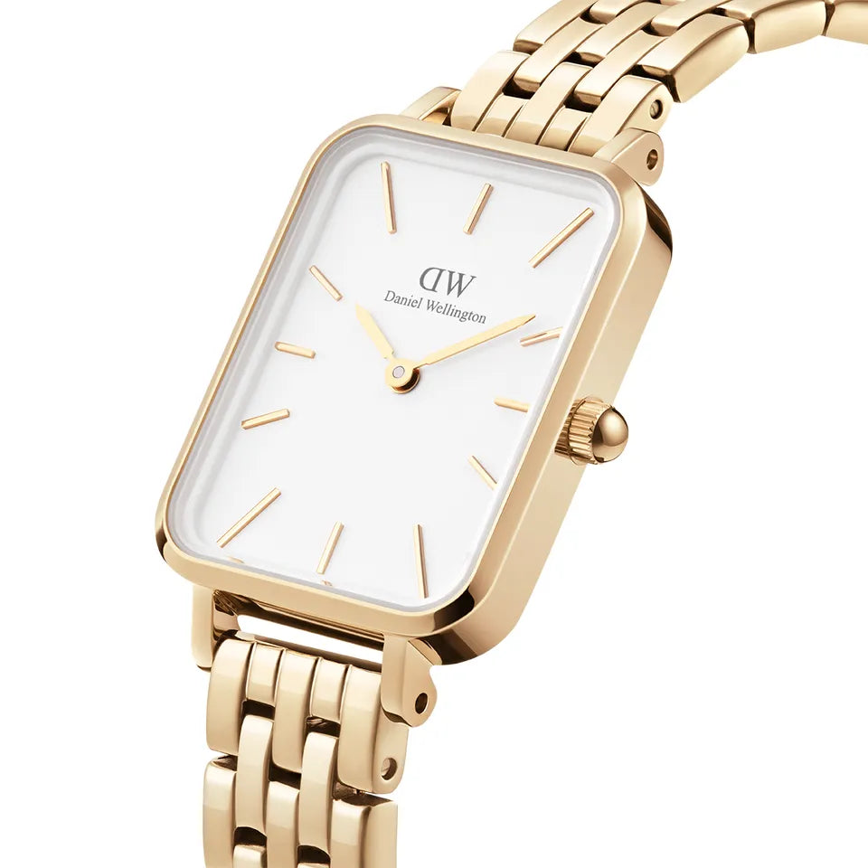 Orologio Donna Daniel Wellington Quadro Acciaio Dorato 5-Link Bianco DW00100622