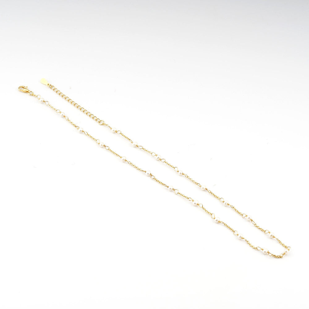 Collana Donna Cameo Italiano Argento Dorato 925 Girocollo Perle Bianche CCX45-G