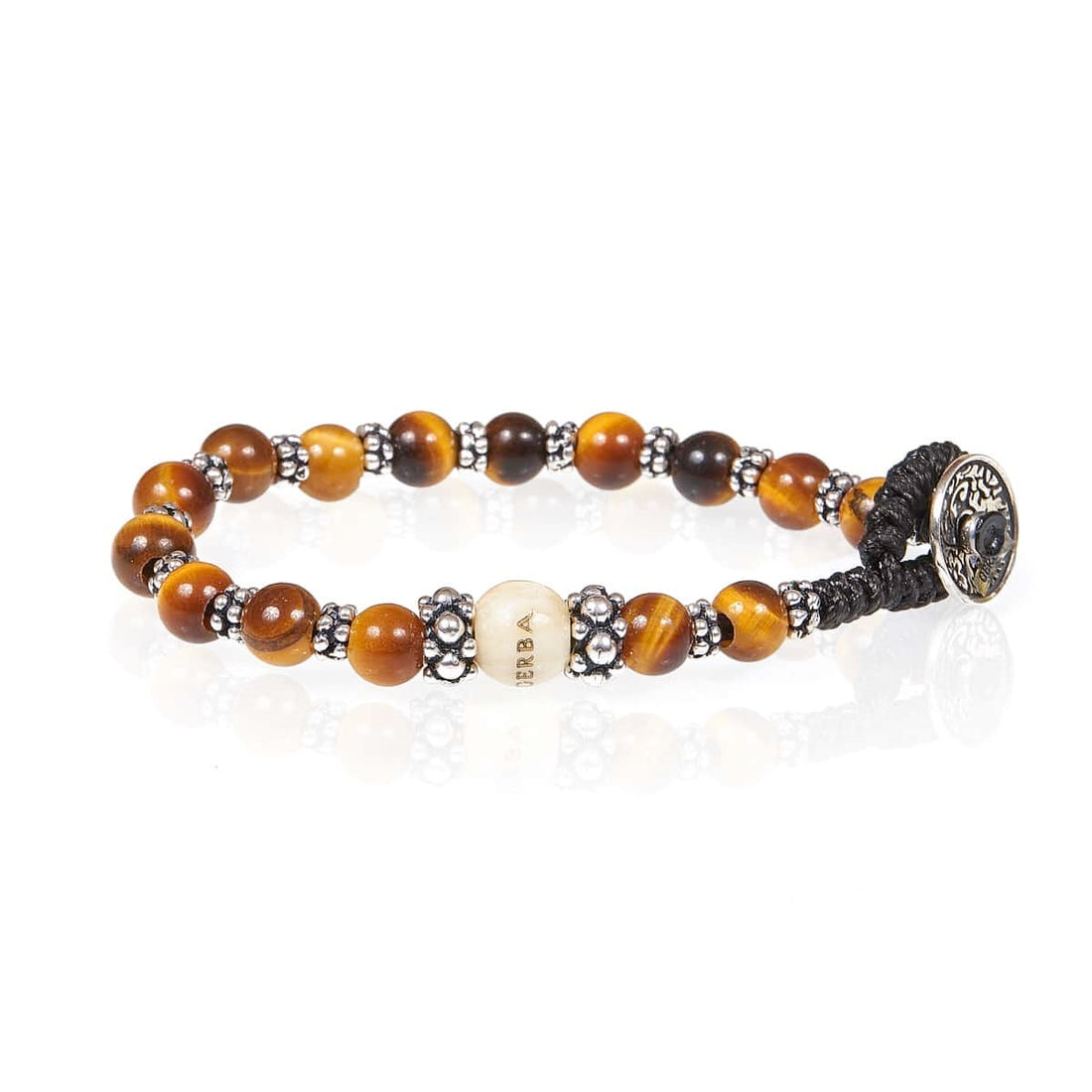 Bracciale Unisex Gerba Argento 925 Elastico Pietre Occhio di Tigre Giallo Bianco COD.063