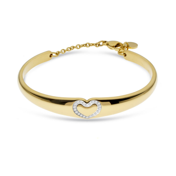 Bracciale Donna Liu Jo Acciaio Dorato Rigido Cuore Zirconi Bianchi LJ2454