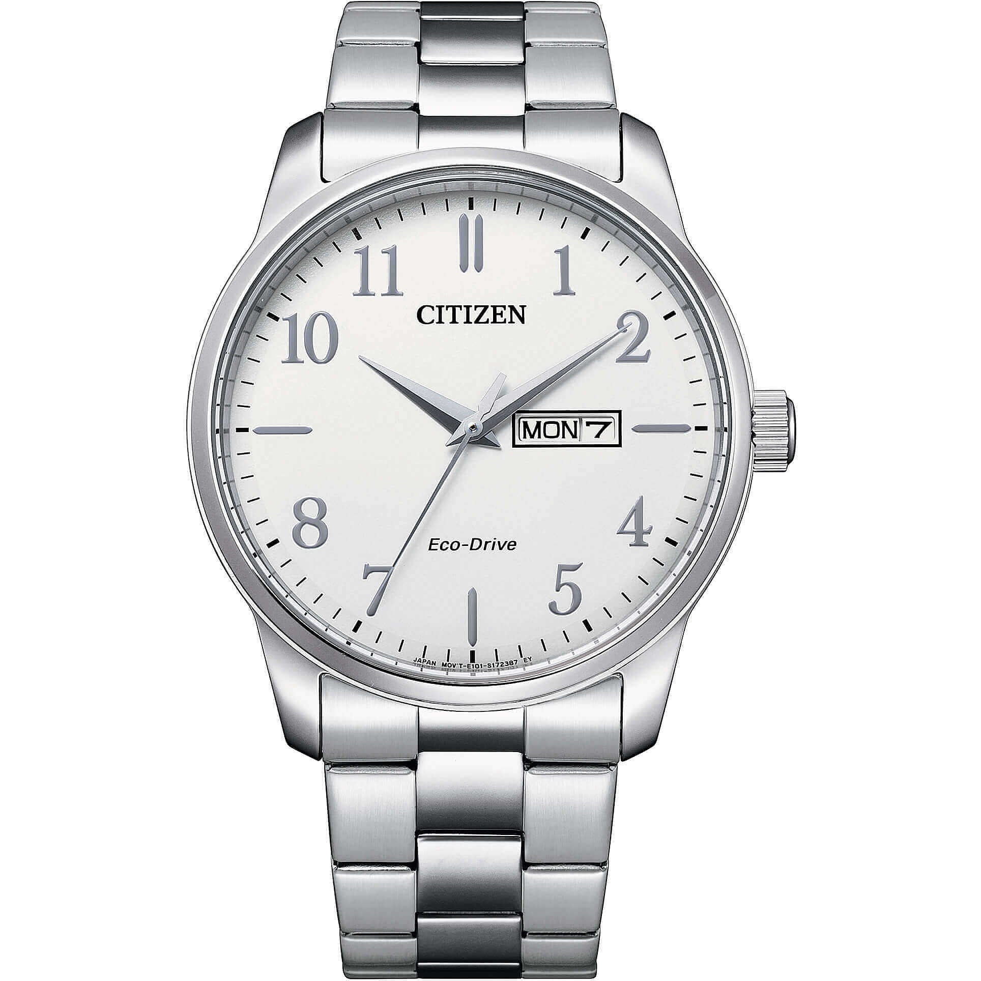 Orologio Uomo Acciaio Citizen Solo Tempo Day-Date Bianco Eco Drive BM8550-81A
