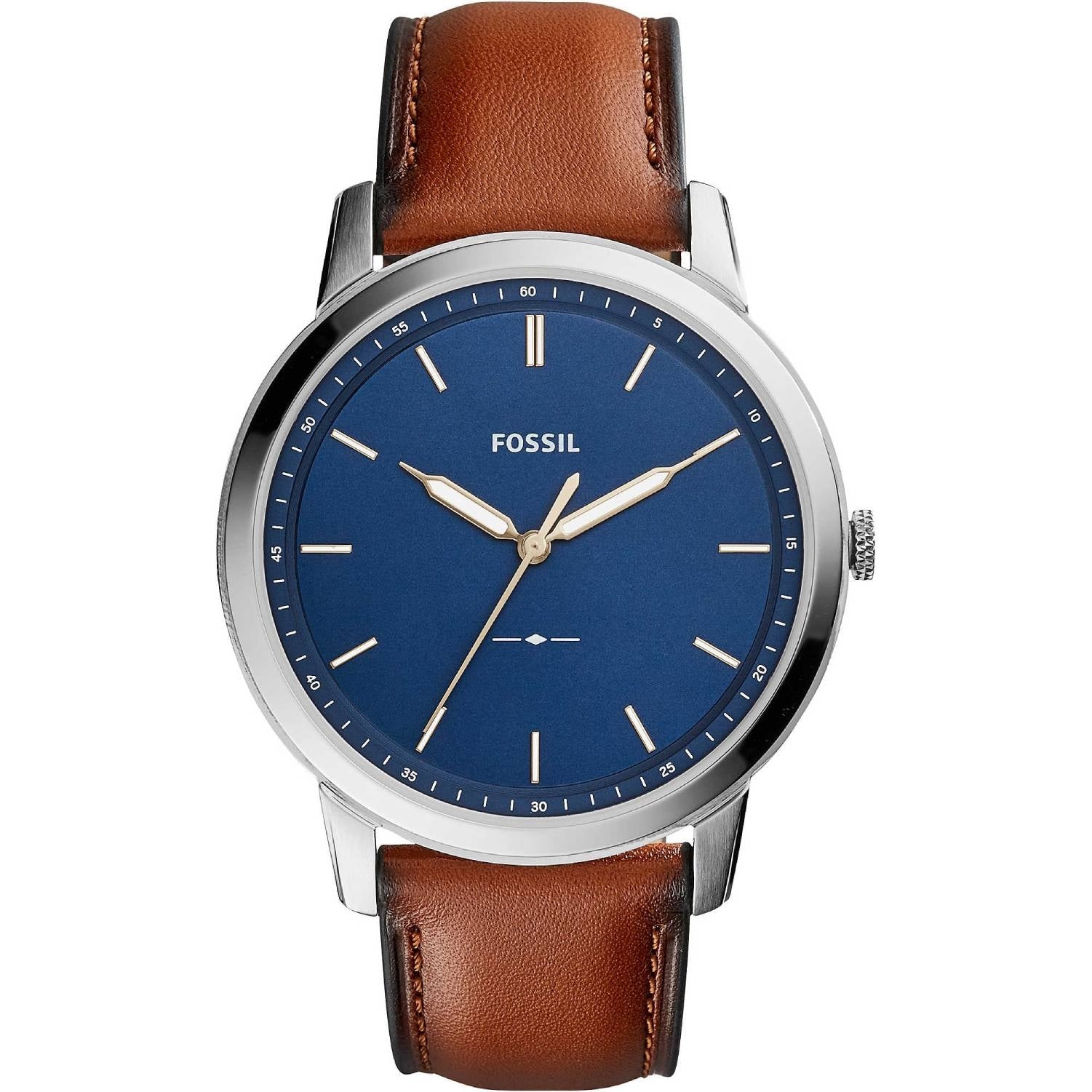 Orologio Uomo Acciaio Fossil Solo Tempo The Minimalist Blu Pelle Marrone FS5304