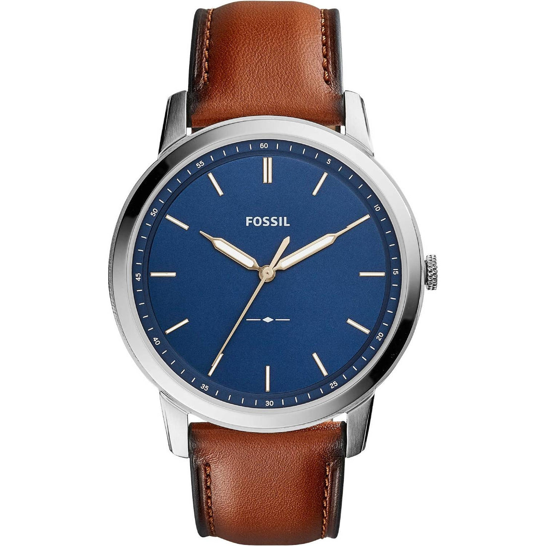 Orologio Uomo Acciaio Fossil Solo Tempo The Minimalist Blu Pelle Marrone FS5304