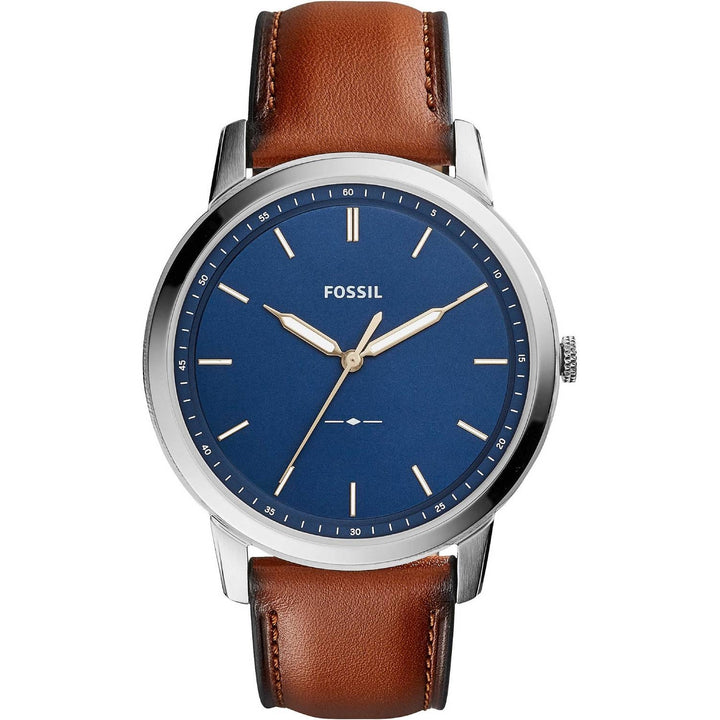 Orologio Uomo Acciaio Fossil Solo Tempo The Minimalist Blu Pelle Marrone FS5304