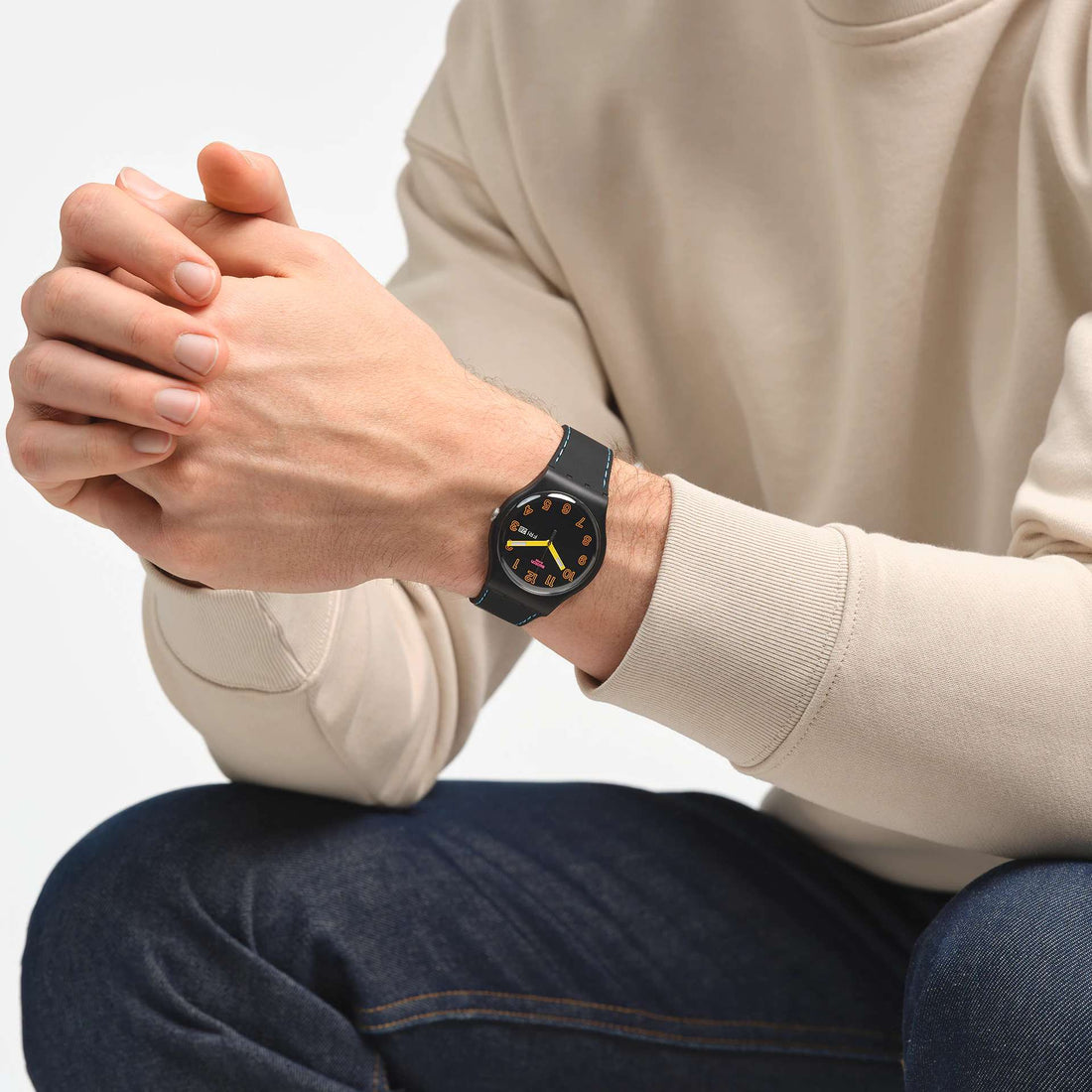 Orologio Unisex Swatch Quarzo Doppia Data Dark Glow Numeri Fluo Nero SO29B707