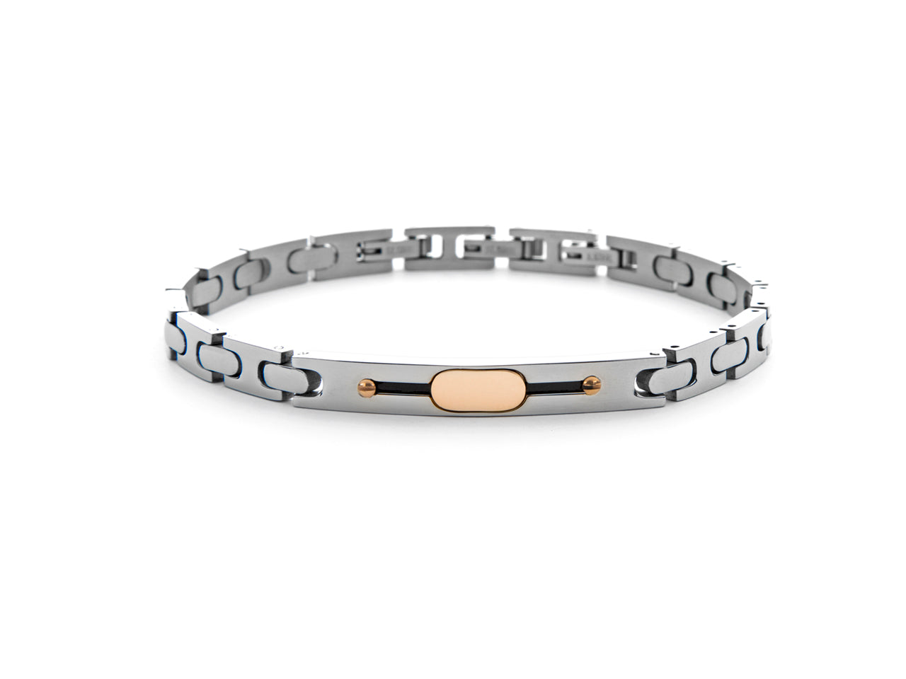 Bracciale Uomo 4US Cesare Paciotti Maglia Acciaio Bicolore Rosè e Nero 4UBR6042