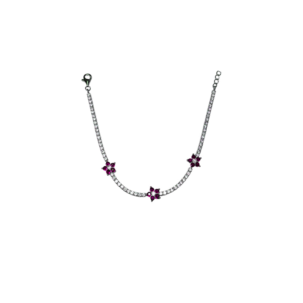 Bracciale Donna Re Mida Tennis Argento 925 Zirconi Fiori Rosso Tennis-46
